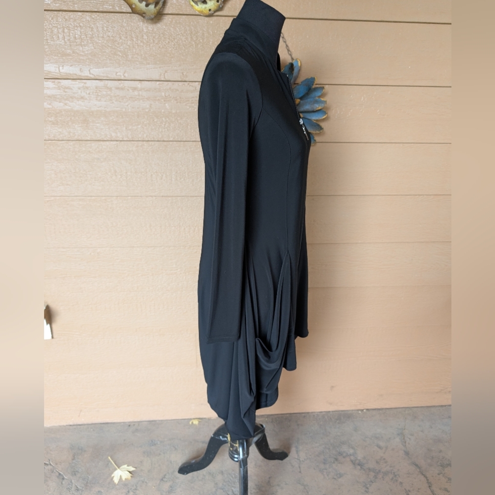 Joseph Ribkoff Black Long Zip Front Draped Jacket - Picture 3 of 5